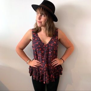 Rebecca Taylor Sleeveless Floral Silk Peplum Tank
